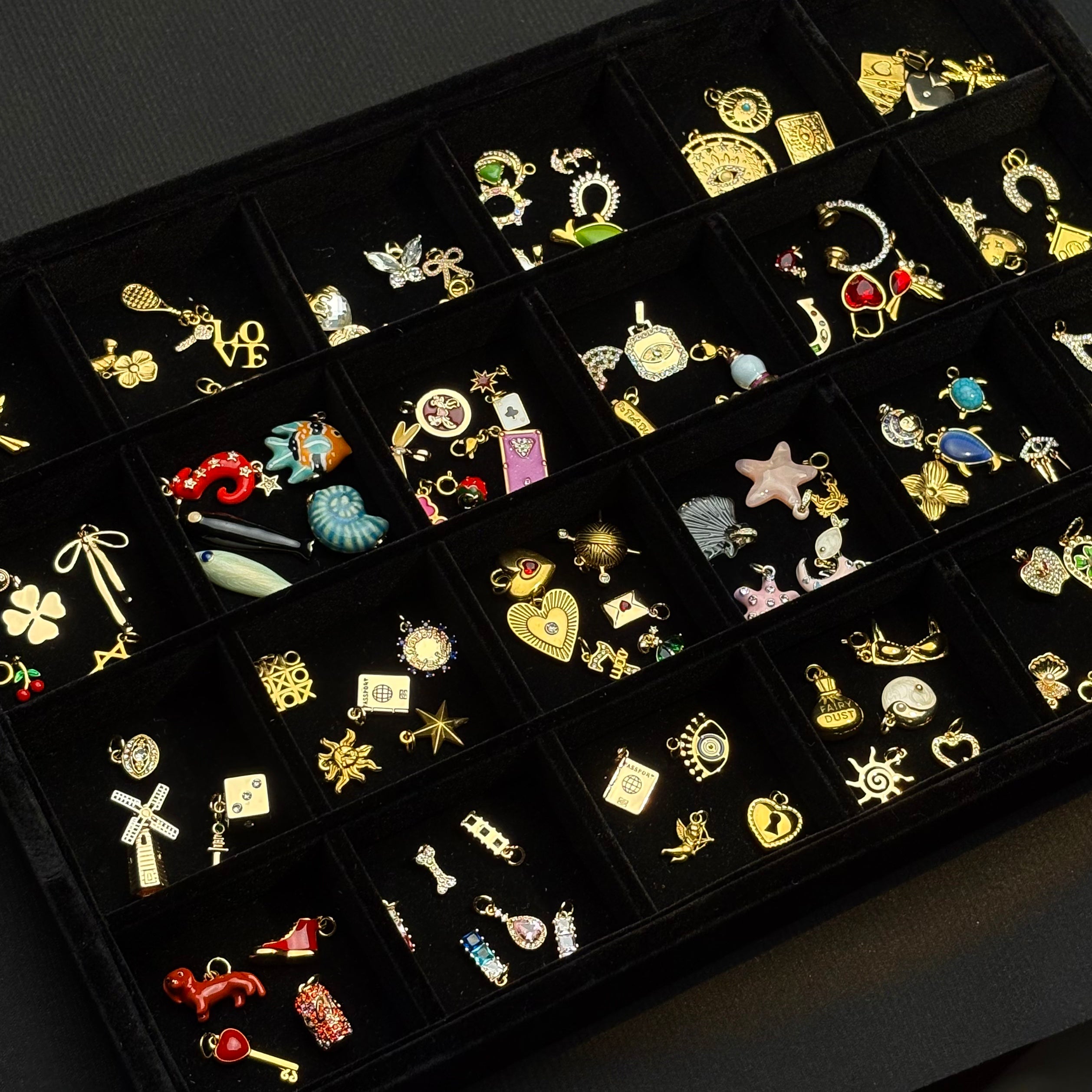 18K Gold Plated Charm Collection Mix Lucky Horseshoe Butterfly Heart Moon Charms for Bracelet Necklace Jewelry Making Wholesale Bulk Set with Metal Coating